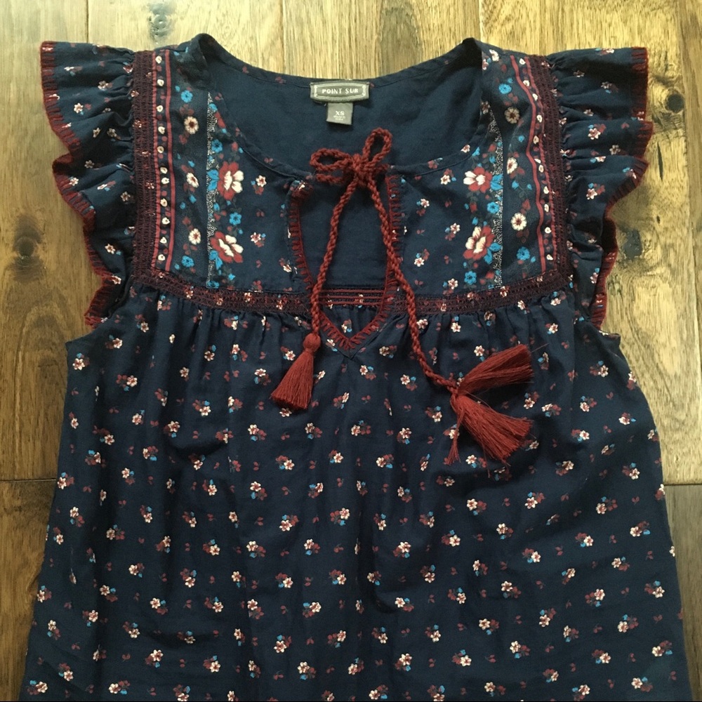 J.Crew Point Sur Navy Patterned Blouse